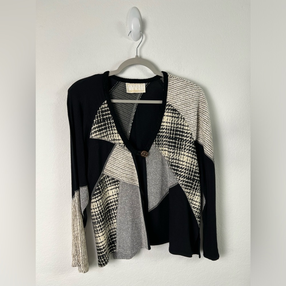 Vintage Spencer Alexis Black White Multi Media  Texture Patchwork Cardigan